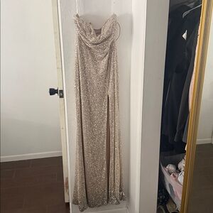 Evenings of Elegance Silver Sequin Lace-Up Maxi Dress
Lulus